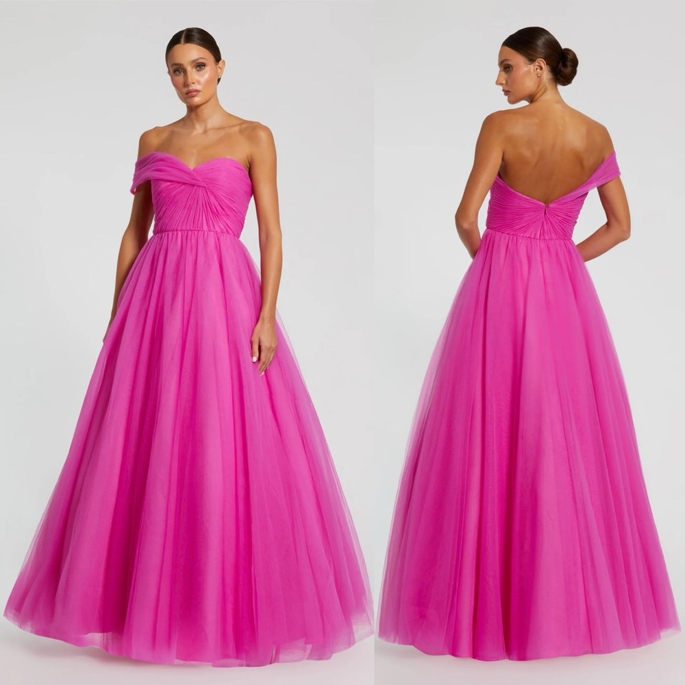 NEW NWT Mac Duggal Off The Shoulder Bustier Ball Gown In Magenta Pink